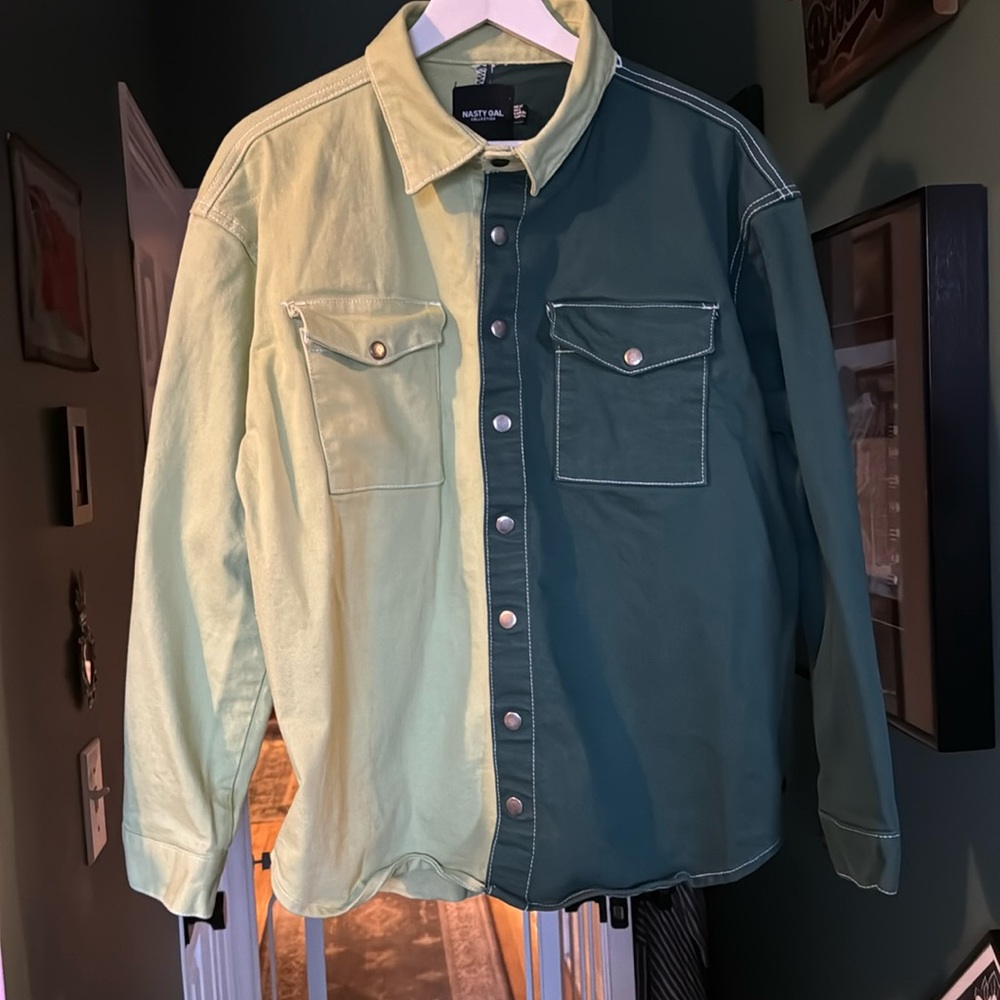 Nasty Gal Green denim button up